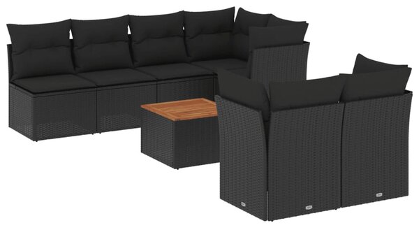 8 részes fekete polyrattan kerti ülőgarnitúra párnákkal