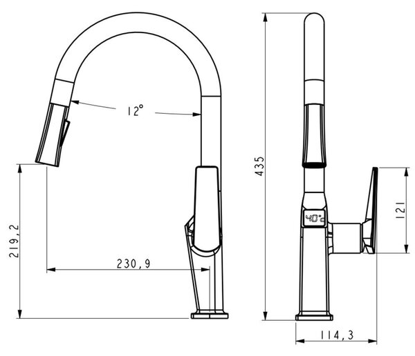Welland FH-3425 mosogató smart csaptelep - kihúzható multifunkciós fej - vízhőfok kijelző (szürke)