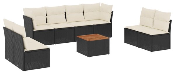 9 részes fekete polyrattan kerti ülőgarnitúra párnákkal