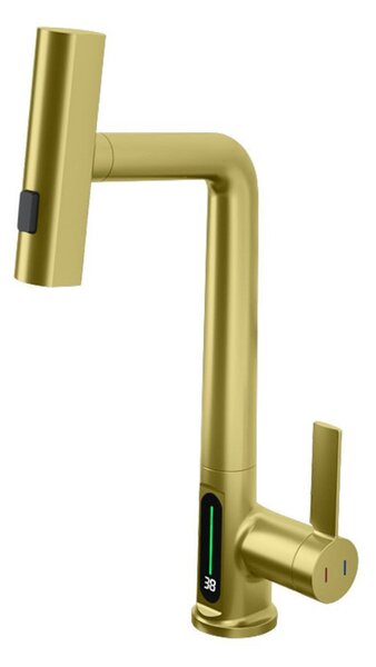 Austler FH-3428LJ-5 mosogató smart csaptelep - kihúzható multifunkciós fej - vízhőfok kijelző (arany)
