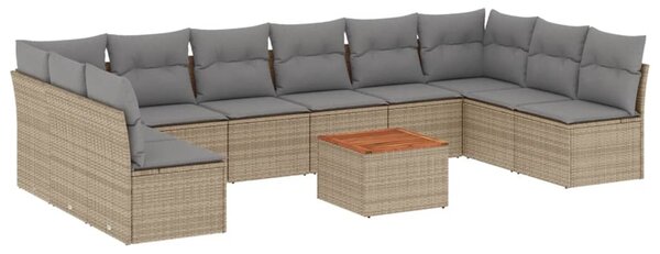 11részes vegyes bézs polyrattan kerti ülőgarnitúra párnákkal