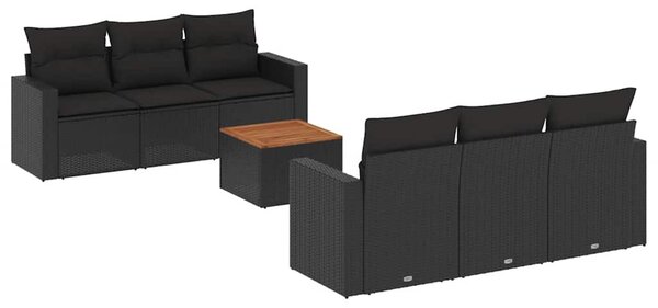 7 részes fekete polyrattan kerti ülőgarnitúra párnával