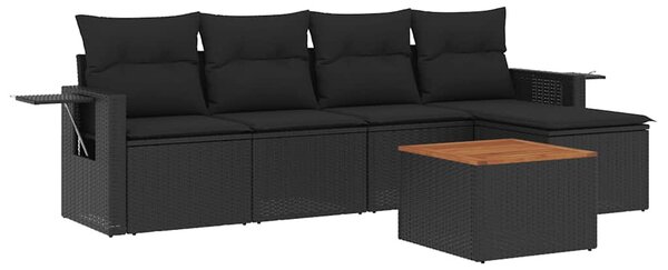 6 részes fekete polyrattan kerti ülőgarnitúra párnákkal