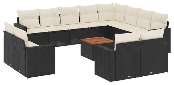 13 részes fekete polyrattan kerti ülőgarnitúra párnákkal