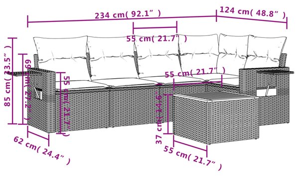 6 részes bézs polyrattan kerti ülőgarnitúra párnával