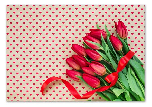 Egyedi üvegkép Tulipánok szívek