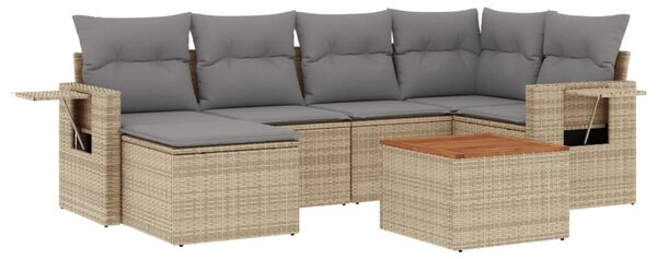 7 részes vegyes bézs polyrattan kerti ülőgarnitúra párnákkal