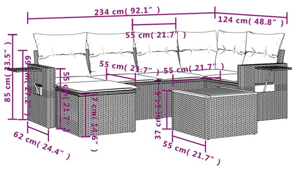 7 részes vegyes bézs polyrattan kerti ülőgarnitúra párnákkal
