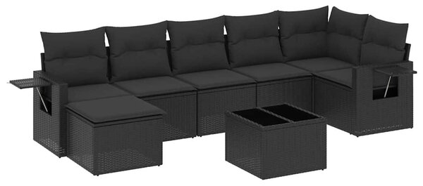 8 részes fekete polyrattan kerti ülőgarnitúra párnákkal