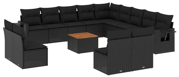 14 részes fekete polyrattan kerti ülőgarnitúra párnákkal