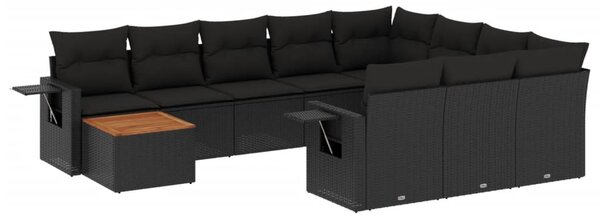 11 részes fekete polyrattan kerti ülőgarnitúra párnákkal
