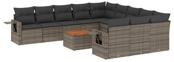 12 részes szürke polyrattan kerti ülőgarnitúra párnákkal