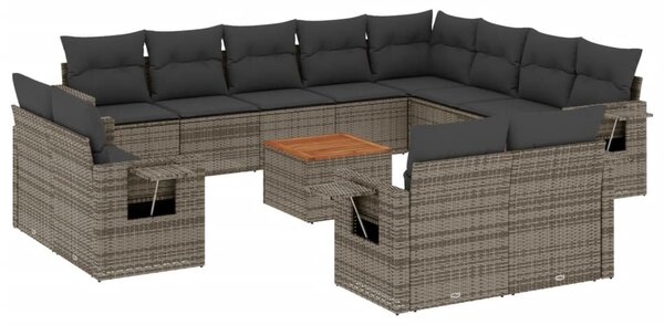13 részes szürke polyrattan kerti ülőgarnitúra párnákkal