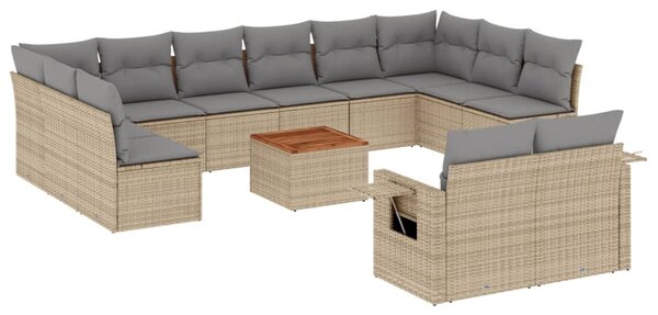 13részes vegyes bézs polyrattan kerti ülőgarnitúra párnákkal