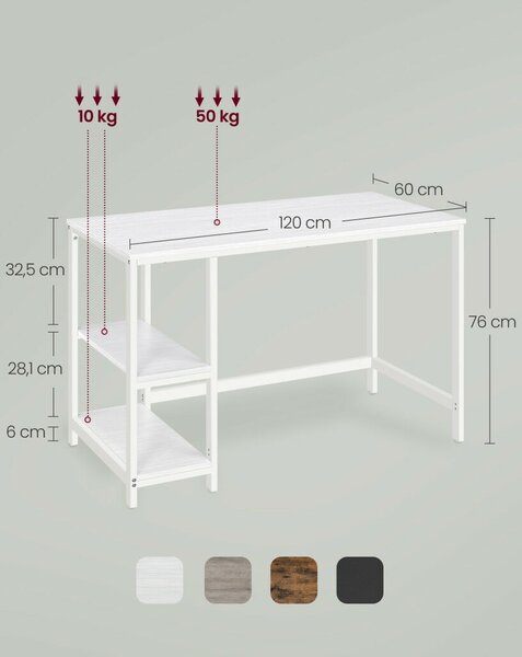 Íróasztal polcokkal, fehér120x60x75cm