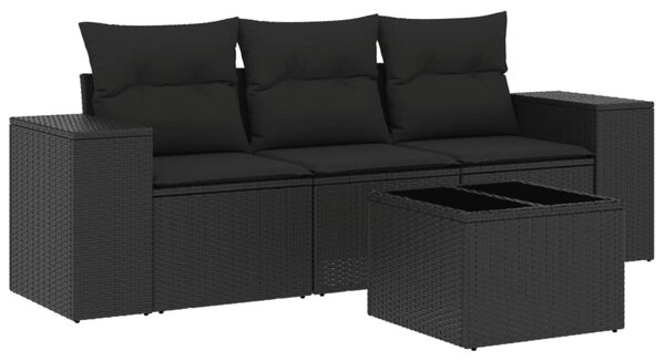 4 részes fekete polyrattan kerti ülőgarnitúra párnákkal