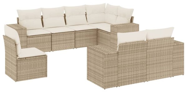 8 részes bézs polyrattan kerti ülőgarnitúra párnával