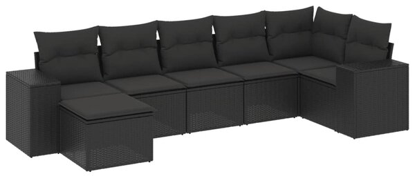 7 részes fekete polyrattan kerti ülőgarnitúra párnával