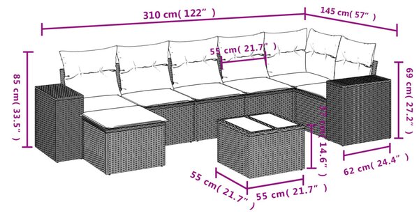 8 részes szürke polyrattan kerti ülőgarnitúra párnákkal