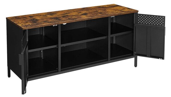 TV szekrény, 2 ajtóval, polcokkal, rusztikus barna és fekete 120x40x55cm