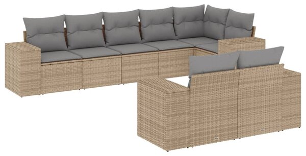 8 részes bézs polyrattan kerti ülőgarnitúra párnával