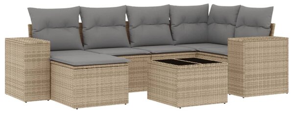 7 részes bézs polyrattan kerti ülőgarnitúra párnákkal