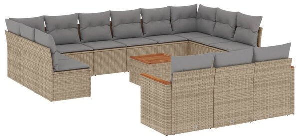 14 részes vegyes bézs polyrattan kerti ülőgarnitúra párnával