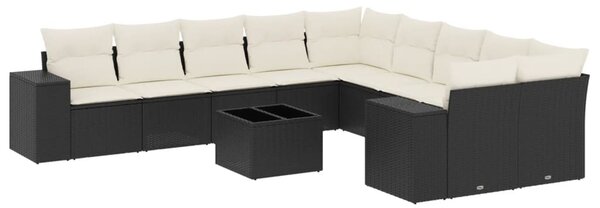 11 részes fekete polyrattan kerti ülőgarnitúra párnákkal