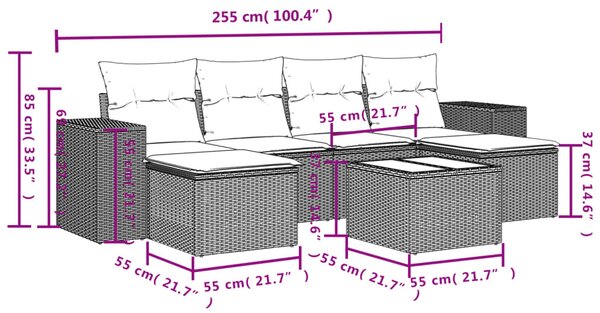 7 részes szürke polyrattan kerti ülőgarnitúra párnákkal