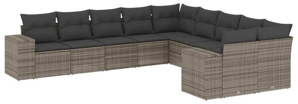 10 részes szürke polyrattan kerti ülőgarnitúra párnákkal