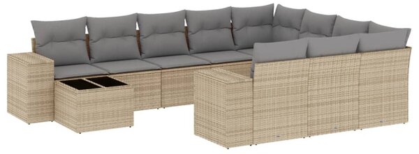 11 részes bézs polyrattan kerti ülőgarnitúra párnákkal
