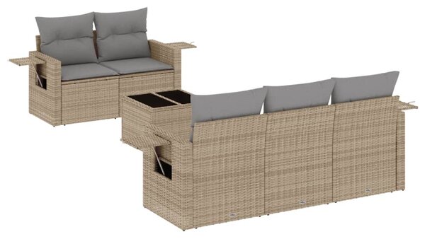 6 részes bézs polyrattan kerti ülőgarnitúra párnával