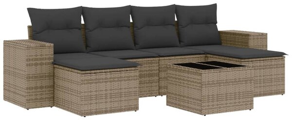 7 részes szürke polyrattan kerti ülőgarnitúra párnákkal