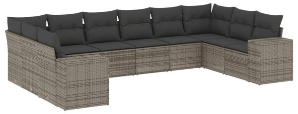 10 részes szürke polyrattan kerti ülőgarnitúra párnákkal