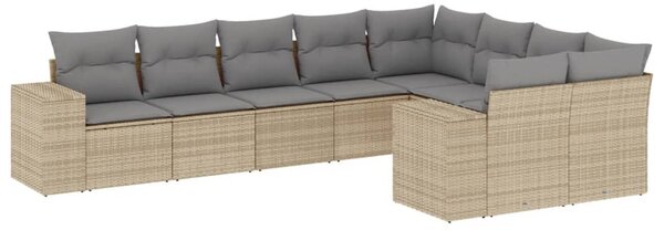 9 részes bézs polyrattan kerti ülőgarnitúra párnákkal