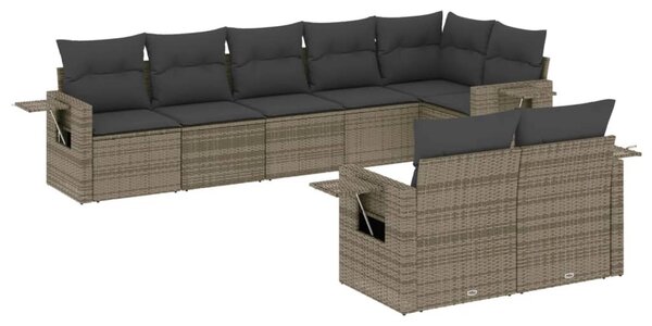 8 részes szürke polyrattan kerti ülőgarnitúra párnákkal
