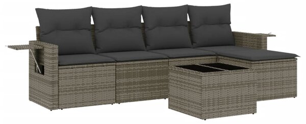 6 részes szürke polyrattan kerti ülőgarnitúra párnákkal