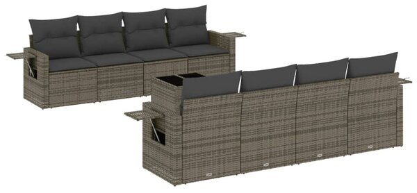 9 részes szürke polyrattan kerti ülőgarnitúra párnákkal
