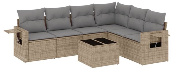 7 részes bézs polyrattan kerti ülőgarnitúra párnákkal