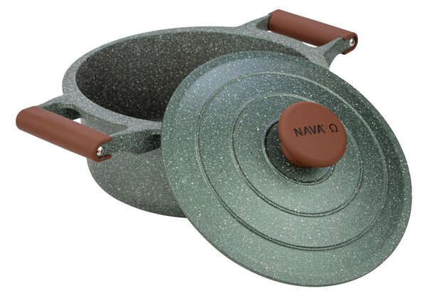 NAVA 10-255-033 Ωmega tapadásmentes öntött alumínium lábas fedővel, kőbevonattal, 28 cm
