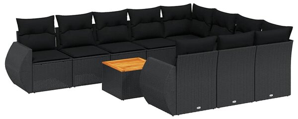 11 részes fekete polyrattan kerti ülőgarnitúra párnákkal