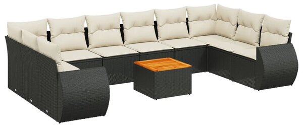 11 részes fekete polyrattan kerti ülőgarnitúra párnákkal