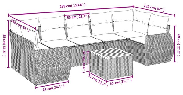 8 részes bézs polyrattan kerti ülőgarnitúra párnával