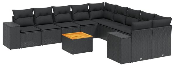 11 részes fekete polyrattan kerti ülőgarnitúra párnákkal