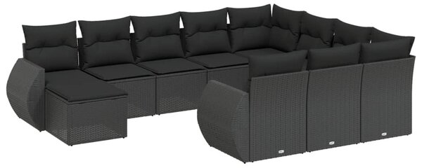 11 részes fekete polyrattan kerti ülőgarnitúra párnákkal