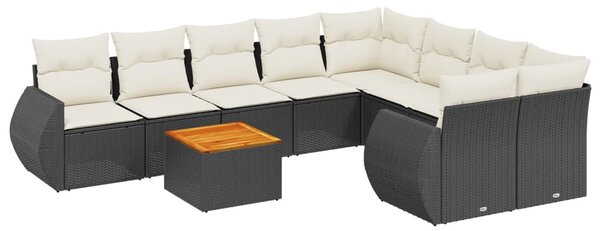 9 részes fekete polyrattan kerti ülőgarnitúra párnákkal
