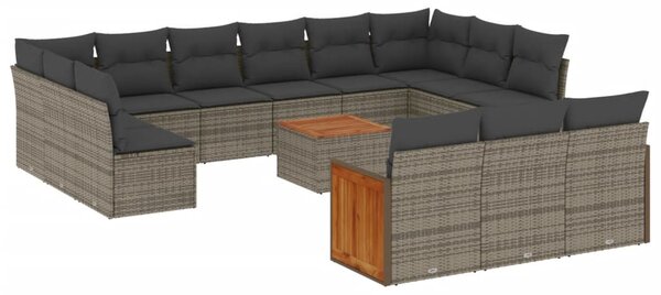 14 részes szürke polyrattan kerti ülőgarnitúra párnákkal