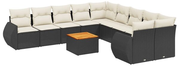 11 részes fekete polyrattan kerti ülőgarnitúra párnákkal