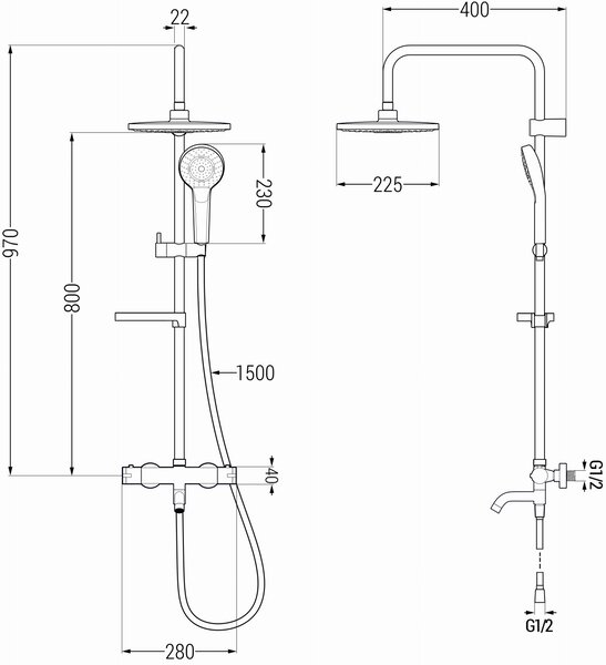 Mexen KX05 zuhanykészlet Kai termosztatikus kádcsapteleppel, arany-fehér, 779000591-50