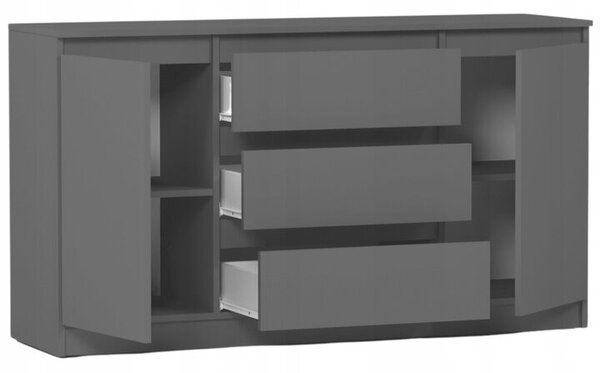 Komód, 3 fiókos, 2 ajtós, R140-S3, 140x76x40 cm, antracit